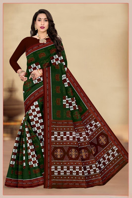 Ethnicsundari Printed Daily Wear Pure Cotton Saree(Brown, Green)