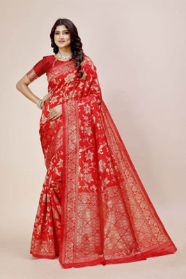 DHAYNAAND REEWA FASHION Woven Banarasi Jacquard Saree(Red)