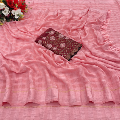 saanvi Self Design Bollywood Chiffon Saree(Pack of 2, Pink)