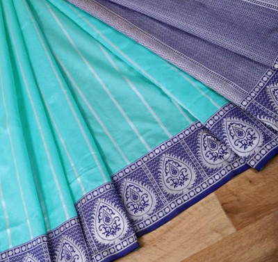 TriveniCreation Woven Banarasi Pure Silk Saree(Blue)