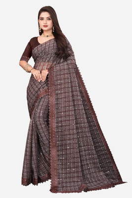 Lighthouse Solid/Plain Bollywood Lycra Saree(Brown)