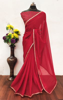 Lajamani Fashion Solid/Plain, Self Design Bollywood Georgette Saree(Red)