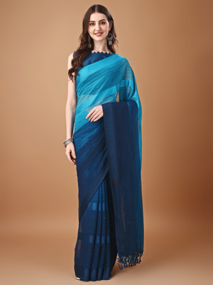 Granthva Fab Embellished, Self Design Bollywood Silk Blend Saree(Blue)