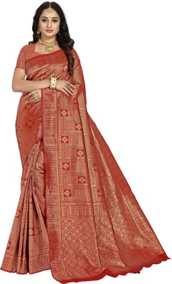 Sidhidata Woven Kanjivaram Jacquard Saree(Red)