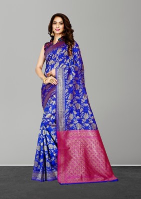 Balaji Creation Woven Bollywood Pure Silk Saree(Light Blue, Pink)