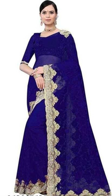 FINERFLY Embroidered Bollywood Net Saree(Blue)