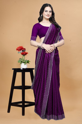 Reizen Dyed, Embellished, Ombre, Self Design, Solid/Plain, Woven Bollywood Silk Blend, Cotton Blend Saree(Purple)