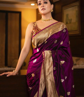 Julee Self Design Banarasi Pure Silk Saree(Purple)