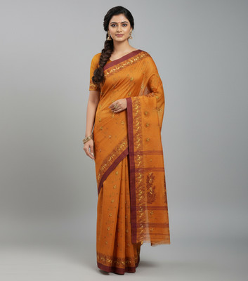 DENLINFABRICS Woven Tant Cotton Blend Saree(Mustard)