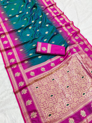 Keswi Fab Woven Banarasi Jacquard, Pure Silk Saree(Green)