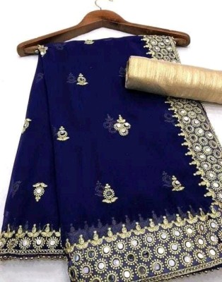 Jeet Enterprise Embroidered Bollywood Net Saree(Blue)