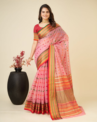 Yogik Creation Floral Print Banarasi Art Silk Saree(Pink)