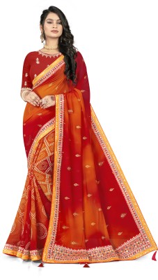 TINA FASHION Geometric Print Bollywood Georgette Saree(Red, Orange)