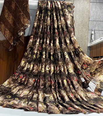 Bombey Velvat Fab Floral Print Ilkal Chiffon, Georgette Saree(Brown)