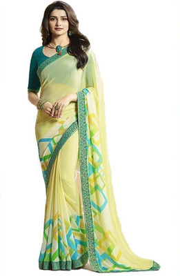 RAJESHWAR FASHION Printed Daily Wear Georgette Saree(Yellow, Light Green, Light Blue)