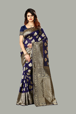Pdfabrics Woven Kanjivaram Cotton Silk Saree(Blue)