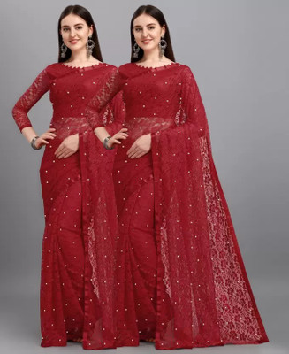 Amavii Self Design Bollywood Net Saree(Maroon)