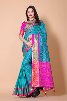 jayant creation Woven Patola Silk Blend, Jacquard Saree(Light Blue)