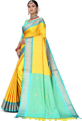 NST5 Woven Paithani Cotton Silk Saree(Multicolor, Light Blue)