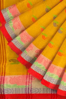 Ganesh plastic and industry Woven Tant Pure Cotton Saree(Yellow)