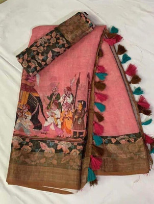Arpita Fashion Printed, Animal Print, Digital Print, Graphic Print Bollywood Linen Saree(Multicolor)