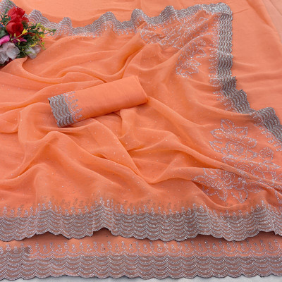 ETNICAURA Embellished Bollywood Organza Saree(Orange)