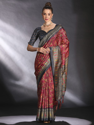Sareemall Printed Arani Pattu Cotton Blend Saree(Maroon)