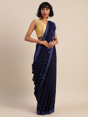 Divastri Self Design Bollywood Georgette Saree(Dark Blue)