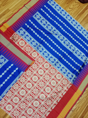 Hozaifa Sarees Self Design Sambalpuri Silk Blend Saree(Dark Blue)