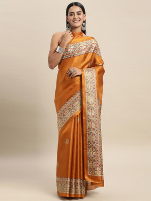 Divastri Printed Banarasi Silk Blend Saree(Mustard)
