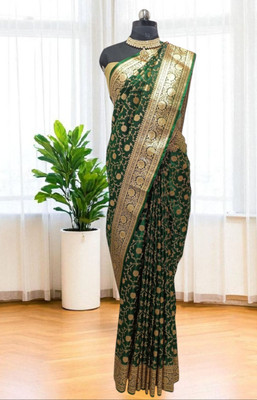 Dulhan Collection Woven Banarasi Handloom Pure Silk Saree(Dark Green)