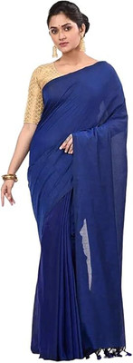 das saree Solid/Plain Handloom Pure Cotton Saree(Blue)
