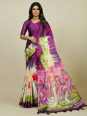 Sareemall Printed Daily Wear Tussar Silk Saree(Purple)