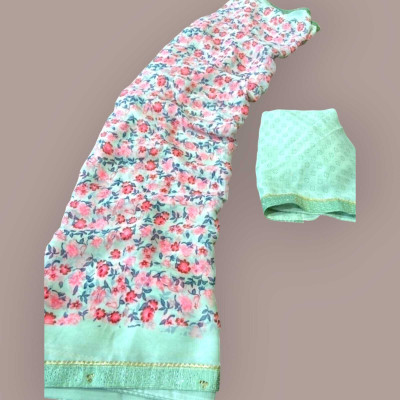 HouseOfCommon Printed Bandhani Chiffon Saree(Light Green)