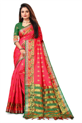 SHREE NATH CREATION Self Design, Solid/Plain Banarasi Cotton Silk, Silk Blend Saree(Pink)