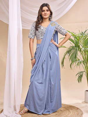 Dream Clouds Embellished Bollywood Lycra Saree(Blue)