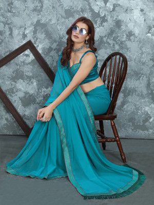 niseful Dyed, Solid/Plain Banarasi Georgette Saree(Multicolor)