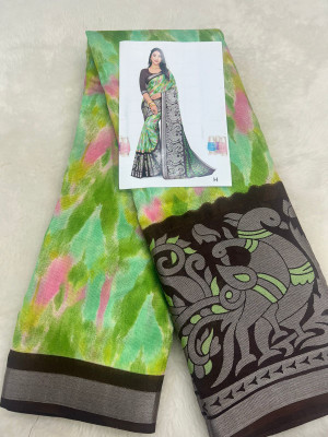 Ramdev Textiles Printed Daily Wear Cotton Silk Saree(Blue)