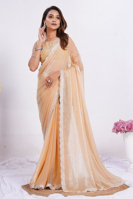 PEEYU Solid/Plain Daily Wear Chiffon Saree(Cream)