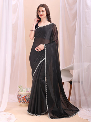 XOOM LADY Solid/Plain Bollywood Jimmy choo Saree(Black)