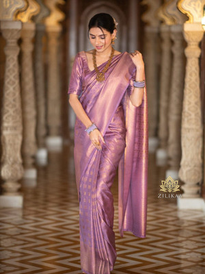 Sperova Embroidered Mysore Raw Silk Saree(Pink)