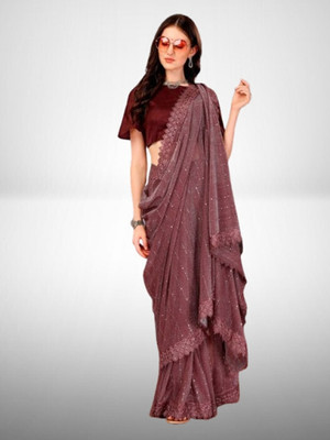 Online Bazaaar Embellished Bollywood Lycra Blend Saree(Maroon)