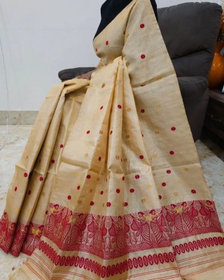 Cashing Fashion Woven Mekhela Chador Cotton Blend Saree(Beige)