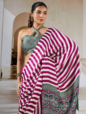 Tasrika Printed Leheria Satin Saree(Multicolor)