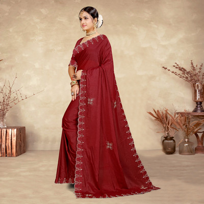 Meena Fashion Embroidered, Self Design Handloom Georgette Saree(Maroon)