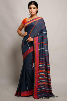 Divastri Striped Taant Art Silk Saree(Brown)