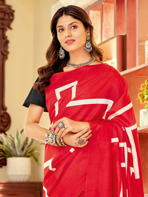 Divastri Printed Sambalpuri Silk Blend Saree(Red)