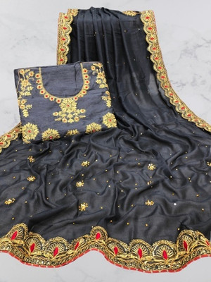 Vraj Embroidered Assam Silk Pure Silk Saree(Grey)