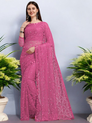 NexxaFashion Self Design Bollywood Net Saree(Pink)