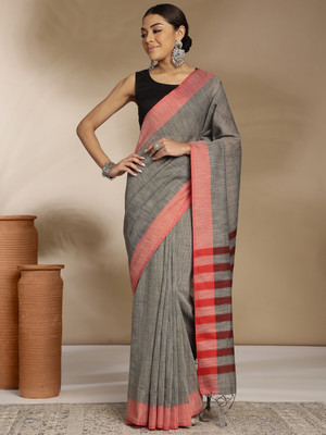 ANOUK Woven Bollywood Linen Saree(Grey)